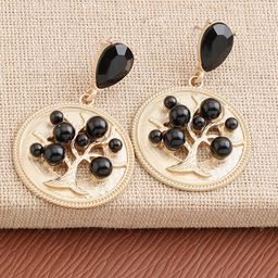 SOHI Women Black & Gold-Toned Contemporary Drop Earrings-97