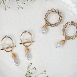 SOHI Set Of 2 Gold Plated Contemporary Drop Earrings-14