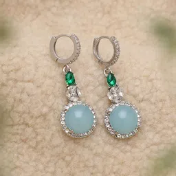 SOHI Blue & Silver-Plated Contemporary Drop Earrings-image-6