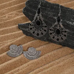 SOHI Set of 2 Silver-Plated Contemporary Drop Earrings-45
