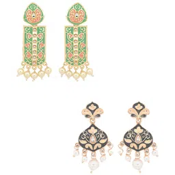 Yellow Chimes Pack Of 2 Gold-Plated Artificial Beads Contemporary Drop Earrings-34