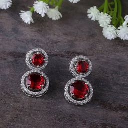 The Pari Rhodium-Plated American Diamond Studded Drop Earrings-22