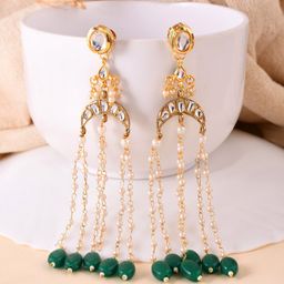 Silvermerc Designs Gold-Plated Beaded & Stone Studded Classic Chandelier Drop Earrings-14