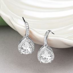 AMI Silver-Plated Cubic Zirconia Contemporary Pear Drop Earrings-42