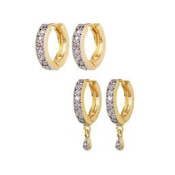 DIVASTRI Set Of 2 Gold-Plated Artificial Stones Studded Circular Shaped Hoop Earrings-3