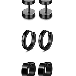 Yellow Chimes Set of 3 Unisex Black Circular Hoop Earrings-picture-8