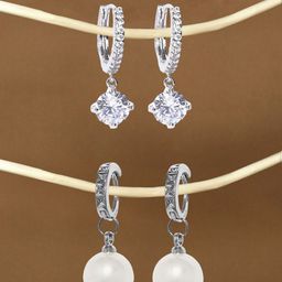 OOMPH Set Of 2 Contemporary Cubic Zirconia Hoop Earrings-90