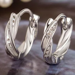 MYKI Silver-Plated Stainless Steel Cubic Zirconia Contemporary Hoop Earrings-image-58