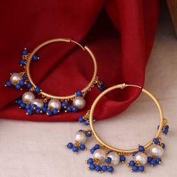 Shoshaa Gold-Toned & Blue Contemporary Hoop Earrings-12