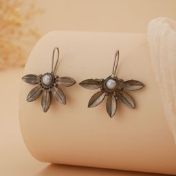 Aadvik Designs Silver-Plated Floral Drop Earrings-image-58