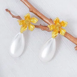 JOKER & WITCH Gold-Plated Artificial Beads-Beaded Floral Drop Earrings-6