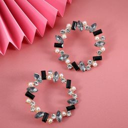 SOHI Gold-Plated Crystal-Studded Contemporary Hoop Earrings-10