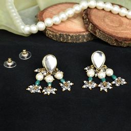 BeAbhika Artificial Stone Studded & Beaded Contemporary Drop Earrings image 2