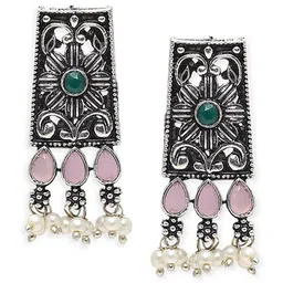 OOMPH Artificial Stones and Beads Geometric Drop Earrings image 2