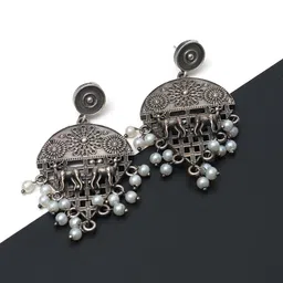 Ozanoo Silver-Plated Oxidised Classic Drop Earrings image 2