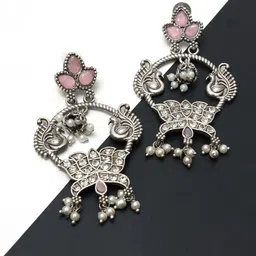 Ozanoo Silver-Plated Cubic Zirconia Contemporary Drop Earrings image 2