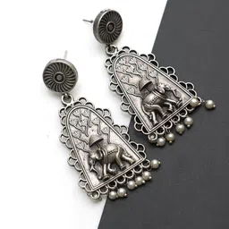 Ozanoo Silver-Plated Classic Beaded Drop Earrings image 4