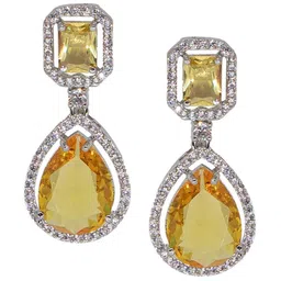 Manikya Rhodium-Plated Cubic Zirconia Studded Triangular Drop Earrings image 3