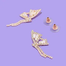 Yellow Chimes Gold-Toned & White Sparkling Crystal Butterfly Shape Drop Earrings image 5