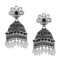 Adwitiya Collection Silver-Toned Oxidised Dome Shaped Jhumkas Earrings image 2