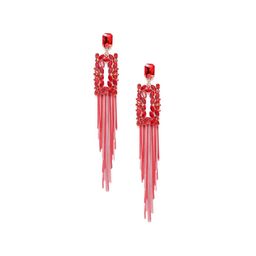 DIVASTRI Gold-Plated Artificial Stones Studded Square Shaped Drop Earrings image 3