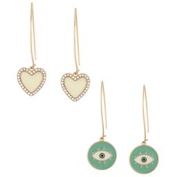 AMI Set Of 2 Gold Plated Enamelled Stone Studded Drop Earrings image 3