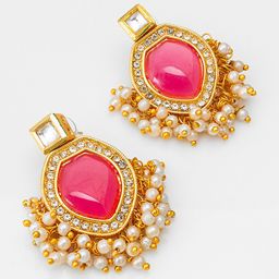 aadita Gold-Plated Kundan-Studded & Beaded Contemporary Drop Earrings image 2