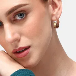 SOHI Gold-Plated Contemporary Half Hoop Earring-image-70