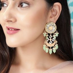 Rubans Gold-Toned & Green Classic Chandbalis Earrings-34