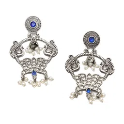 Ozanoo Crystals Silver-Plated Oxidised Peacock Shaped Drop Earrings image 3