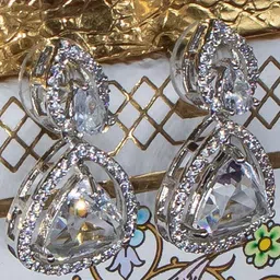 Manikya Rhodium-Plated Cubic Zirconia Studded Triangular Drop Earrings image 5