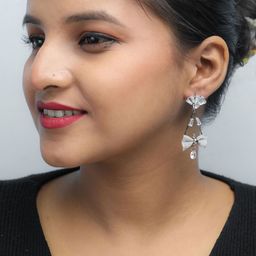 VOJ Triangular Silver-Plated Stainless Steel Triangular Drop Earrings image 5