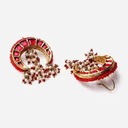DUGRISTYLE Gold-Plated Kundan Studded & Beaded Contemporary Drop Earrings image 3