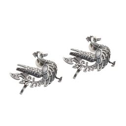 TEEJH Silver-Toned Peacock Oxidised Contemporary Ear Cuff Earrings image 4