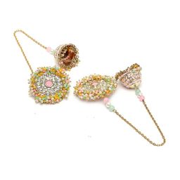 KARATCART Gold Plated Kundan Stone Studded Drop Earrings image 3