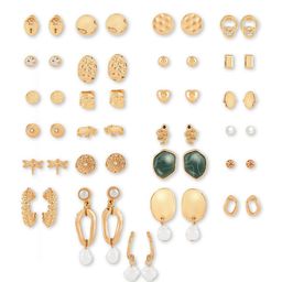 AMI Set Of 25 Gold Tone Contemporary Studs, Drop & Semi-Hoops Earrings image 3