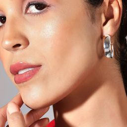 Rubans Voguish Rhodium Plated Contemporary Hoop Earrings-29