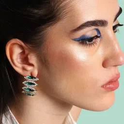 SOHI Gold-Plated Stone-Studded Half Hoop Earrings-73