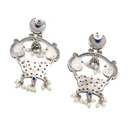 Ozanoo Crystals Silver-Plated Oxidised Peacock Shaped Drop Earrings image 4