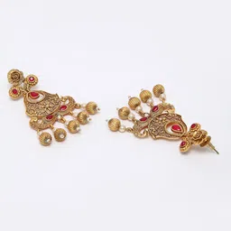 PANASH Red Gold-Plated Peacock Shaped Drop Earrings image 4