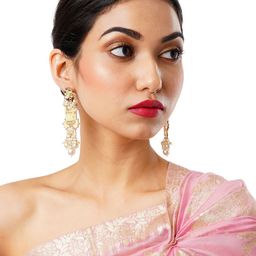 Anouk Gold-Plated Stone Studded & Beaded Teardrop Shaped Drop Earrings image 4