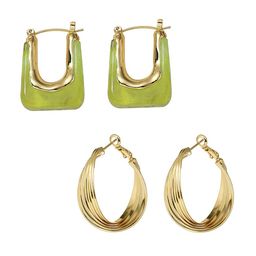 Yellow Chimes Set of 2 Contemporary Hoop Earrings-40