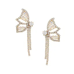 Yellow Chimes Gold-Toned & White Sparkling Crystal Butterfly Shape Drop Earrings image 4