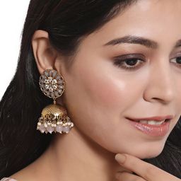 Anouk Gold Plated Dome Shaped Kundan Studded & Beaded Jhumkas-15