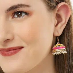 OOMPH Women Gold-Plated Dome Shaped Jhumkas Earrings image 2