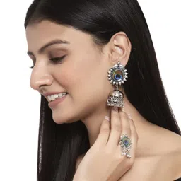 PANASH Silver Plating Oxidised Jhumkas image 4