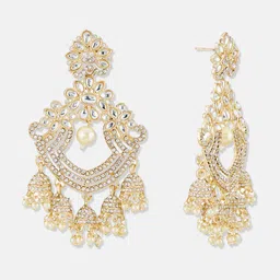 ATIBELLE Gold-Plated Kundan-Studded & Beaded Chandbalis image 4