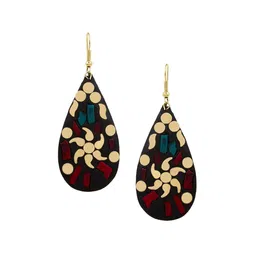 DIVASTRI Set Of 3 Gold Plated Artificial Stones Studded Teardrop Shaped Drop Earrings image 5