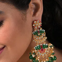 SOHI Green Floral Lotus Chandbalis Earrings-36