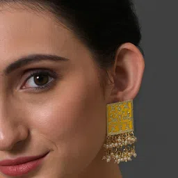 SOHI Gold-Plated Contemporary Meenakari Drop Earrings-54